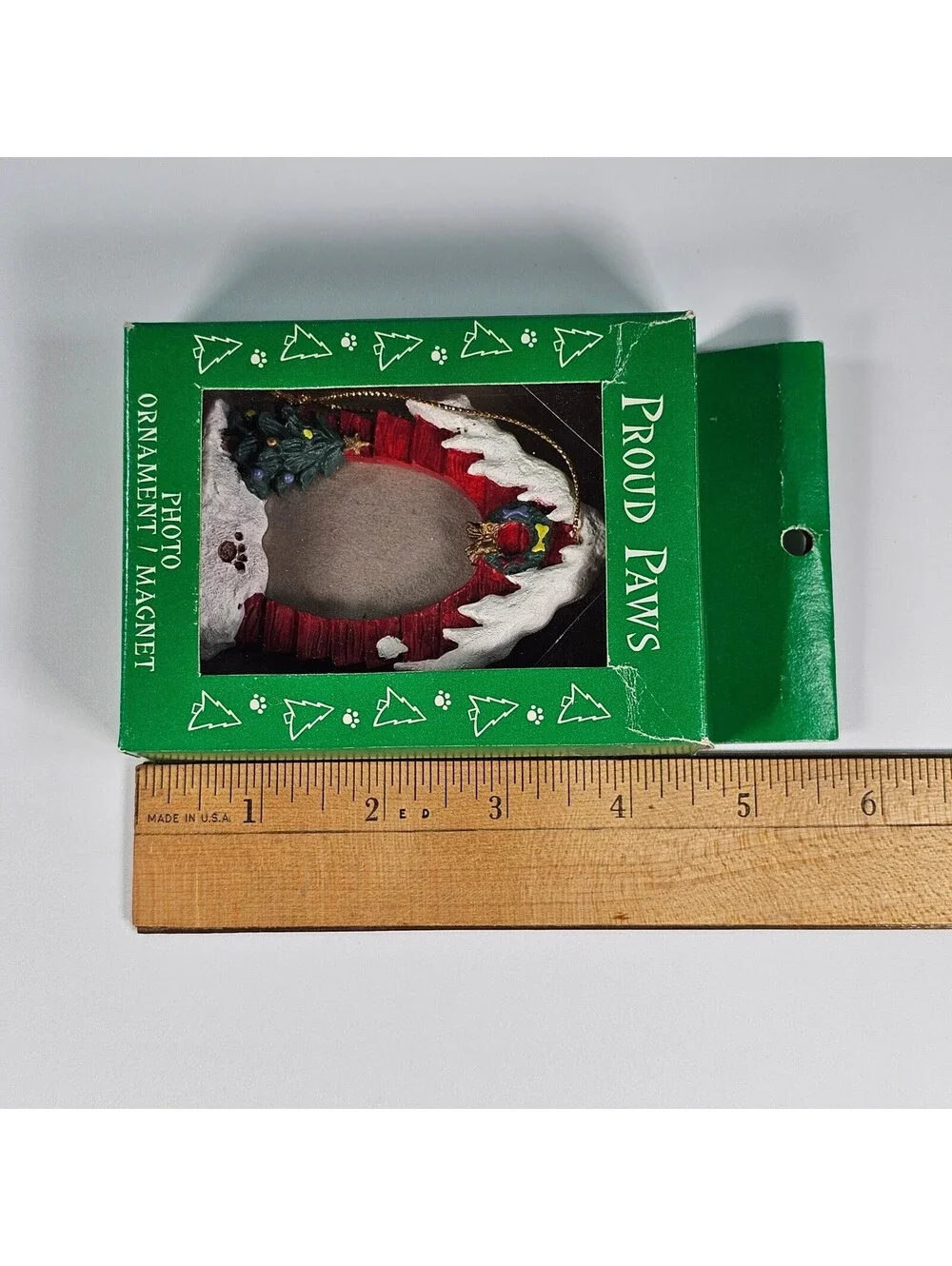 Vintage 1995 Proud Paws Pet Photo Ornament Magnet Red Doghouse Christmas Frame
